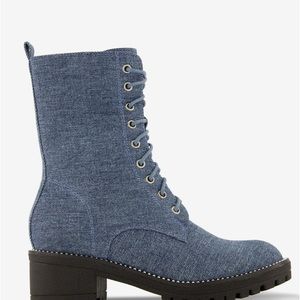 Denim studded trim boots
